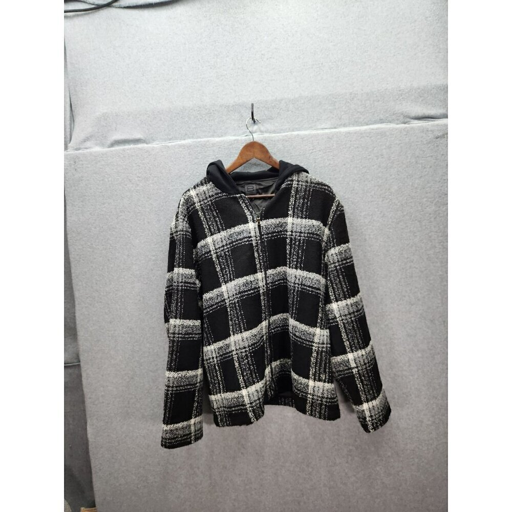 8 By Yoox Black & White Plaid Jacket With‎ Hood Large